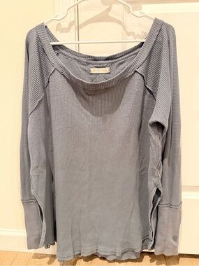 We The Free Lightweight Waffle-Knit Long Sleeve Top in Dusty Blue